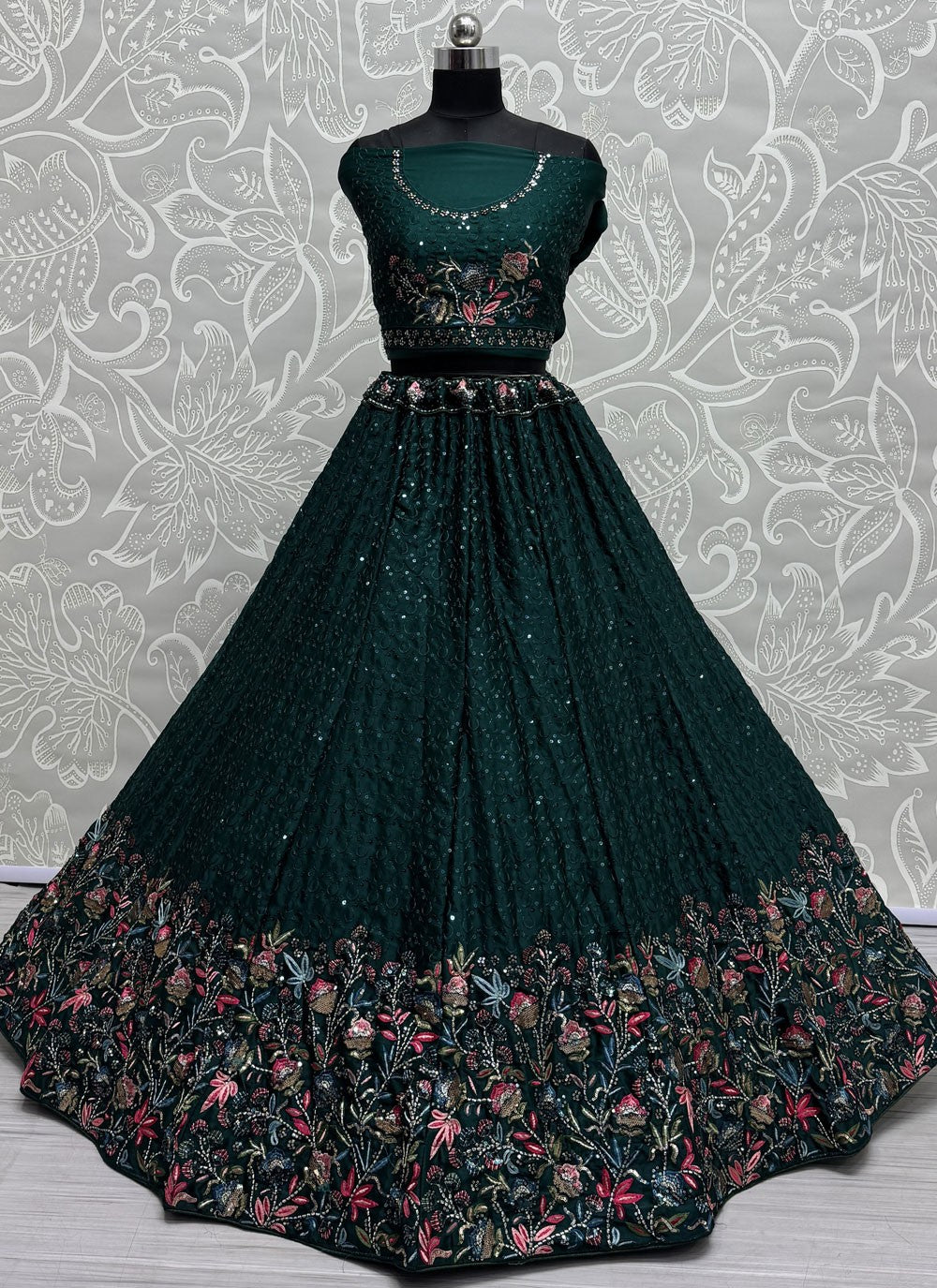 Embroidered Chinon Lehenga - L3057