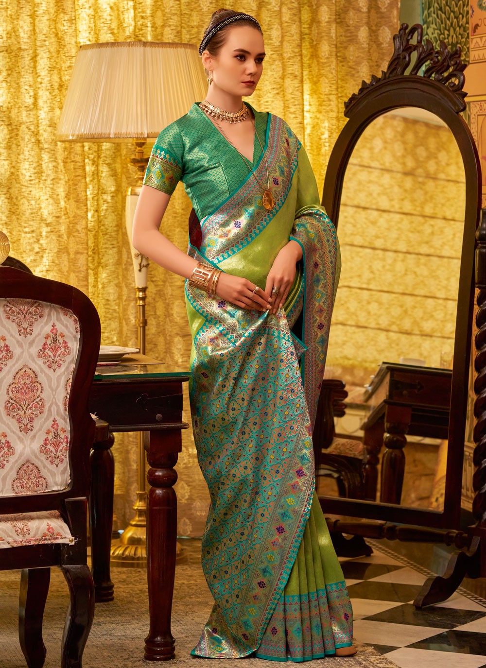 Weaving Zari Silk Green Saree S14620