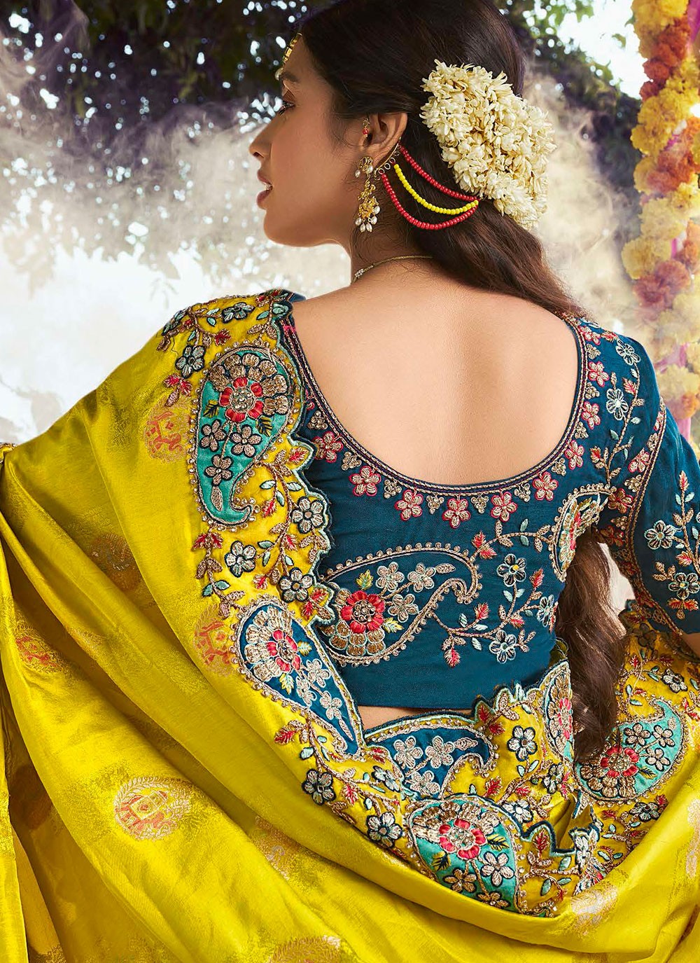 Cut Work Silk Green Designer Saree S15349