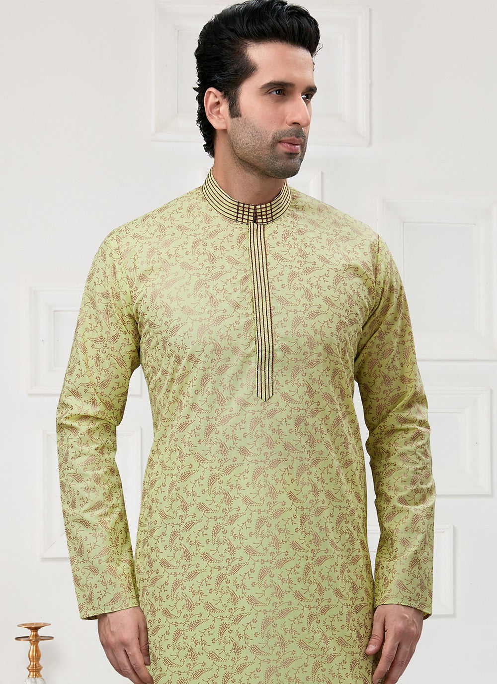 Printed Cotton Green Kurta Pyjama - M3159