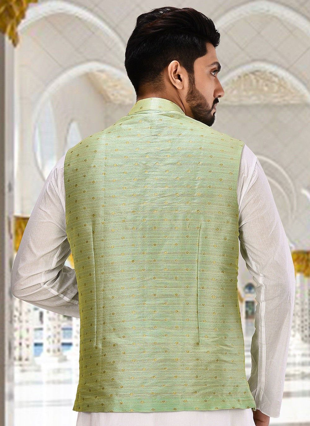 Fancy Work Cotton Green Nehru Jackets - M2752