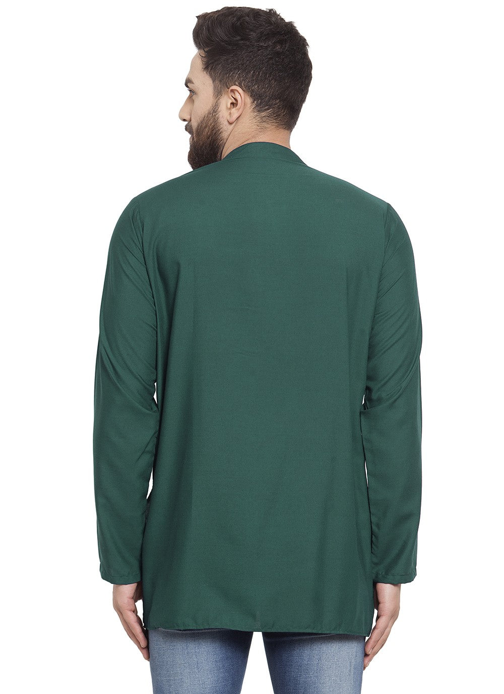 Machine Embroidery Blended Cotton Green Short Kurta - M5724