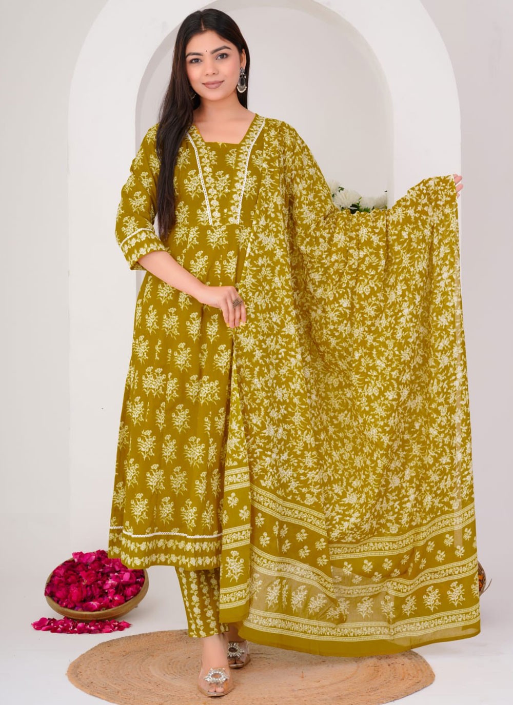 Salwar Suit Floral Printed Green Cotton T5700
