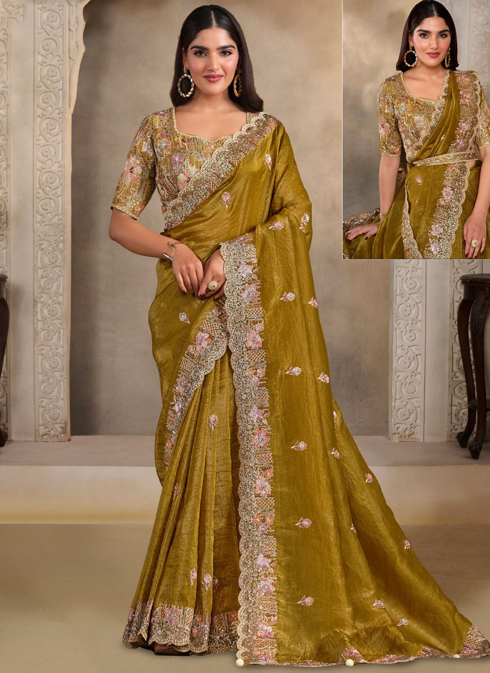 Green Crush Classic Saree Embroidered, Sequins, Thread S20442