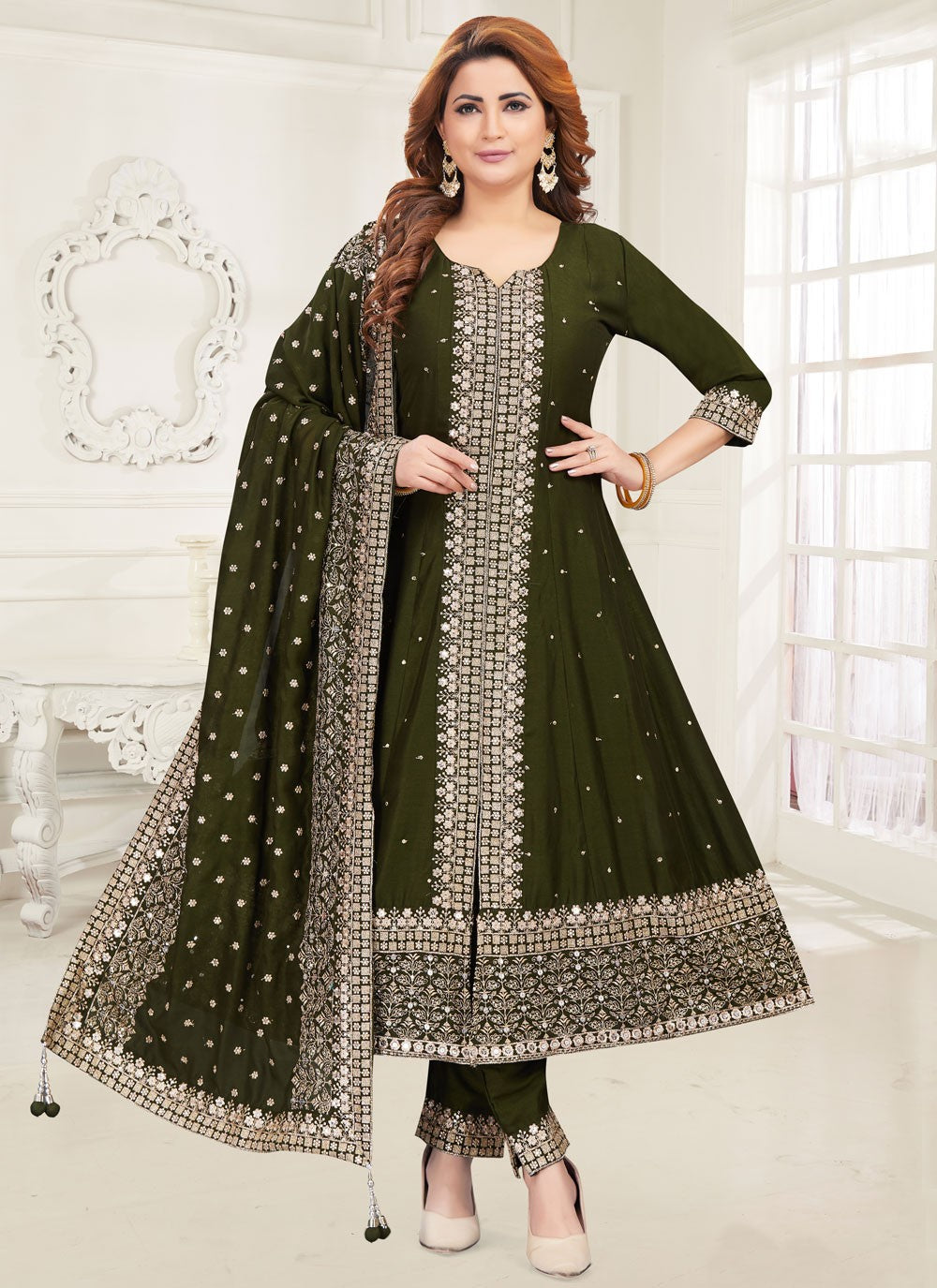 Anarkali Embroidered Green T6646