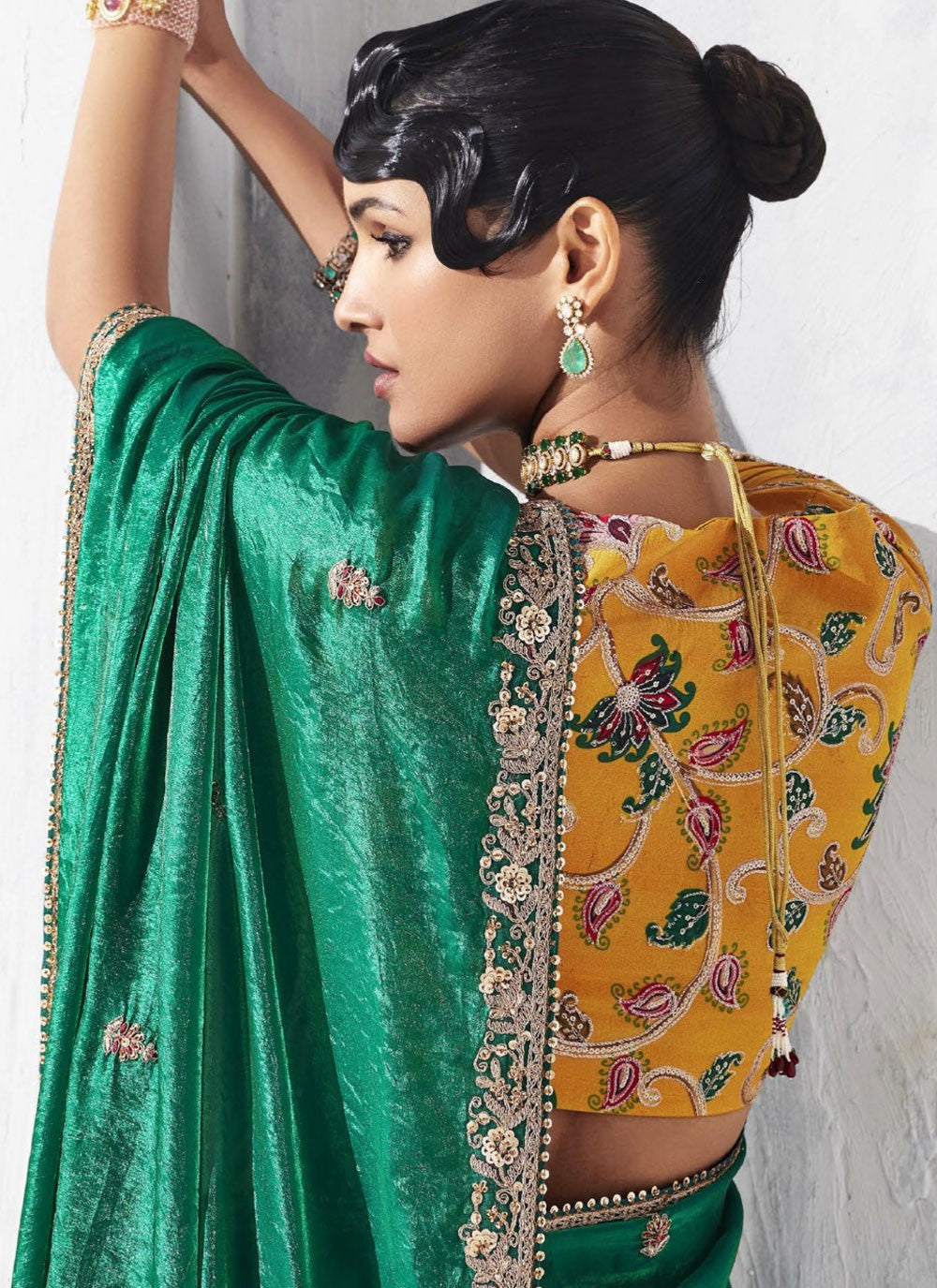 Green Fancy Fabric Contemporary Saree Border Work, Embroidered S19806