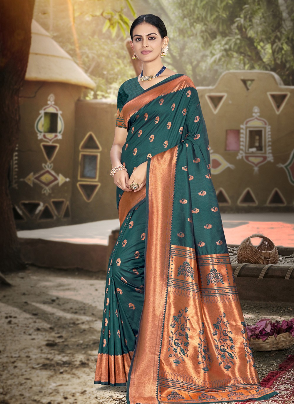 Contemporary Weaving Zari Green Silk S12704