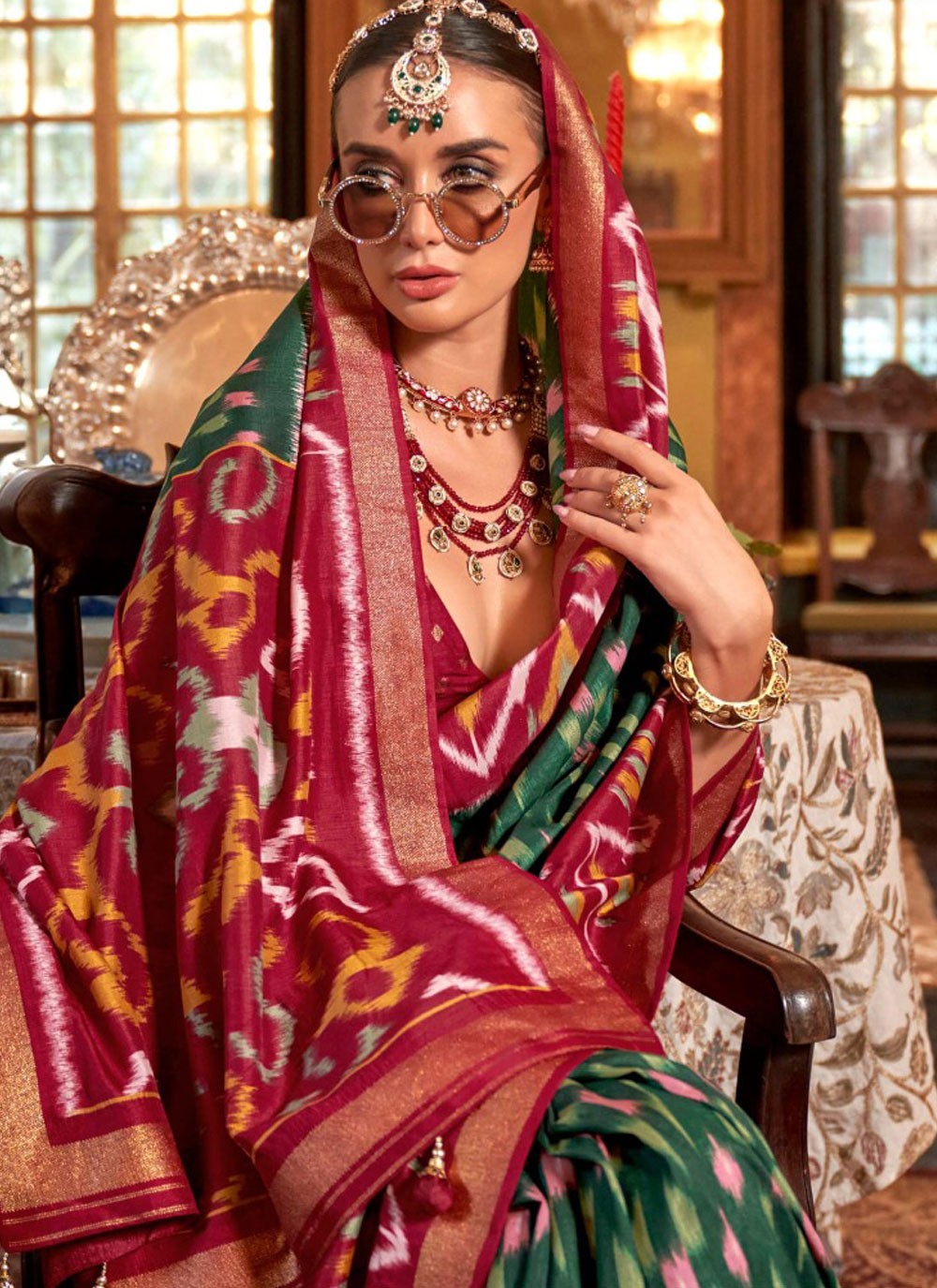 Geometric Print Silk Green Trendy Saree S14904