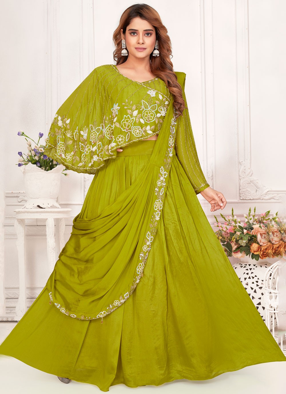 Digital Print Georgette Green Lehenga Choli L3492