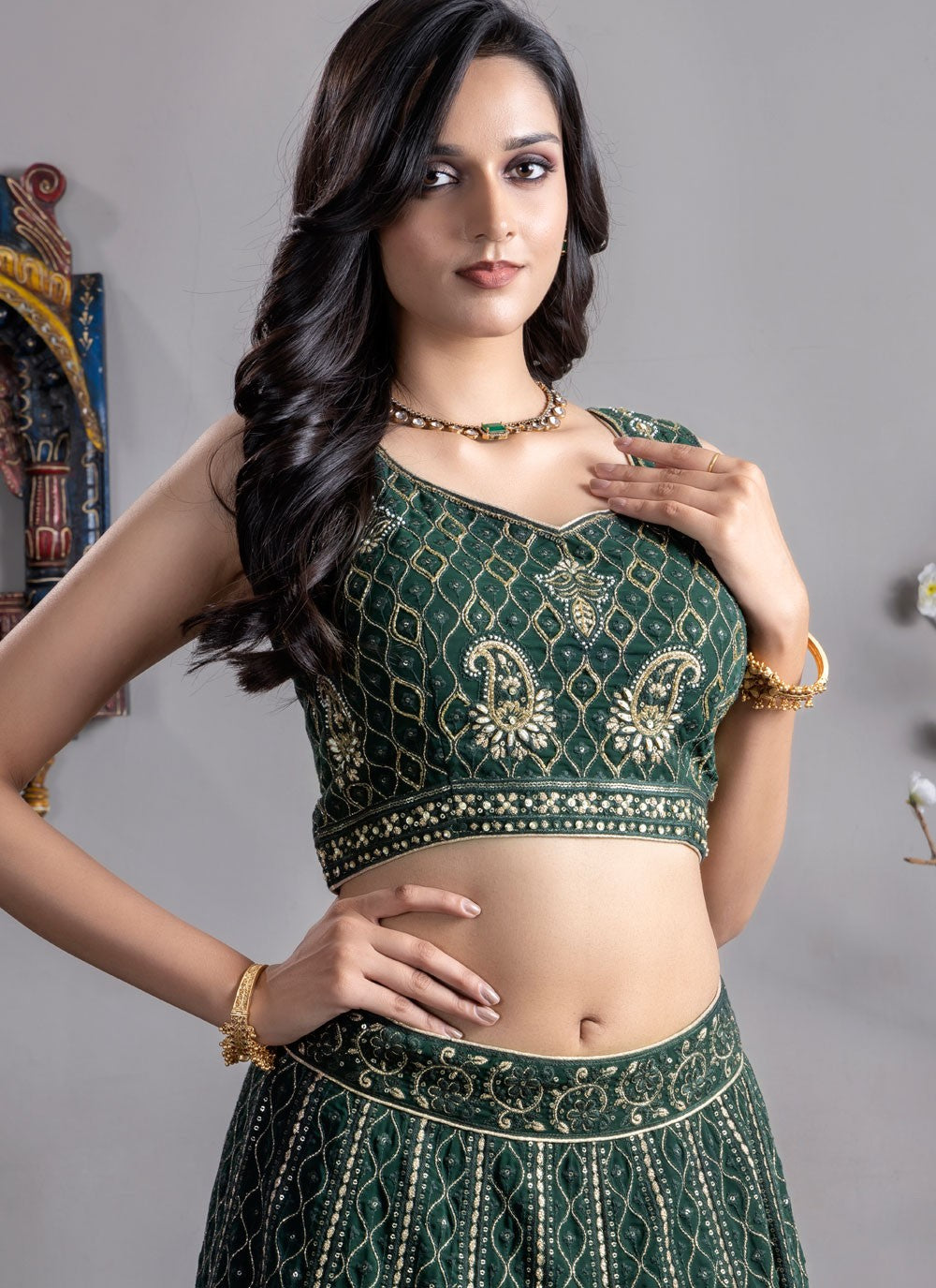Embroidered Georgette Green Lehenga Choli L3723