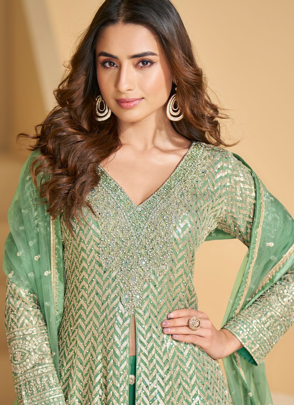 Embroidered Georgette Green Salwar Suit T6464