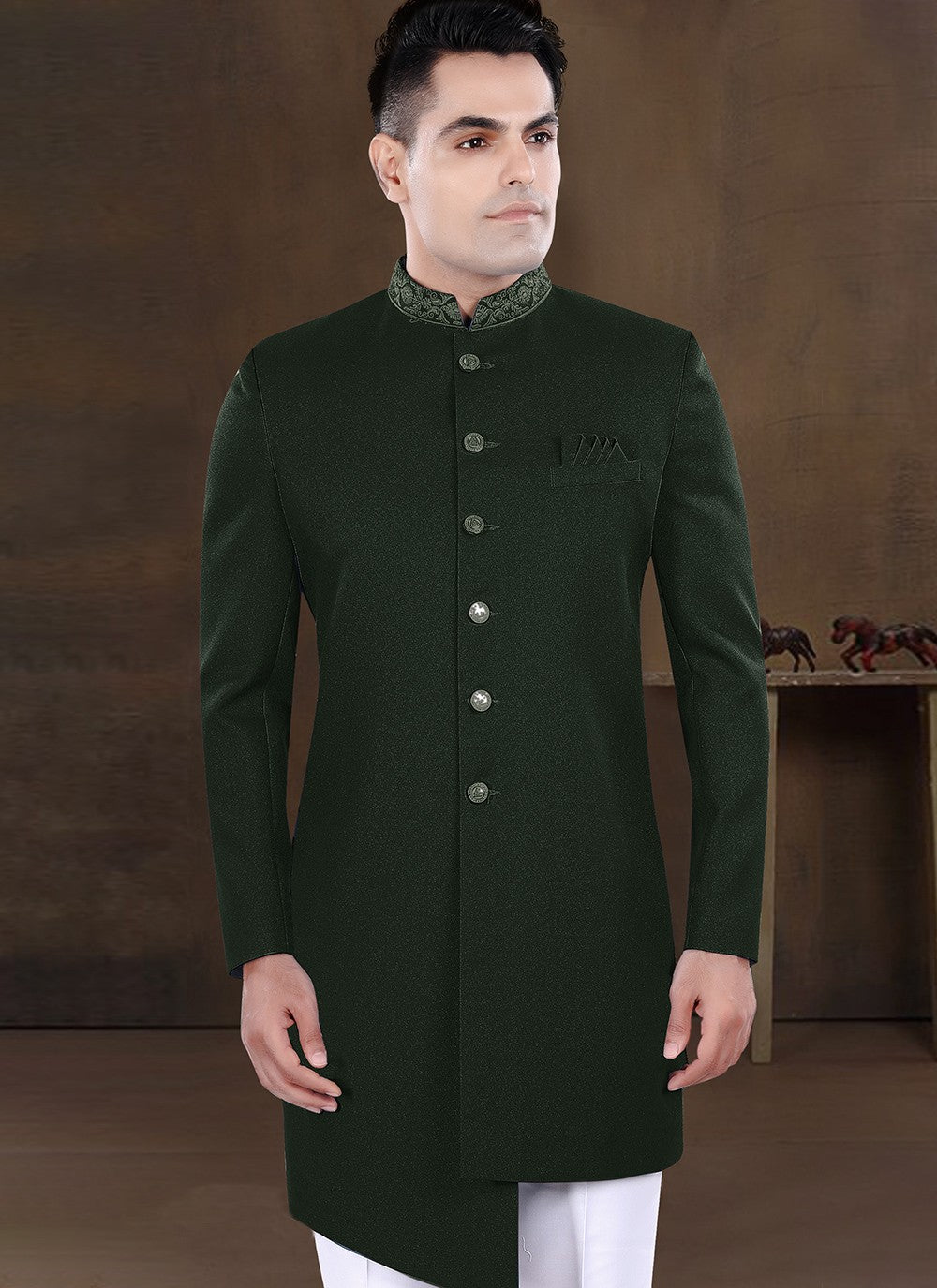 Embroidered Imported Green Indo Western - M8228