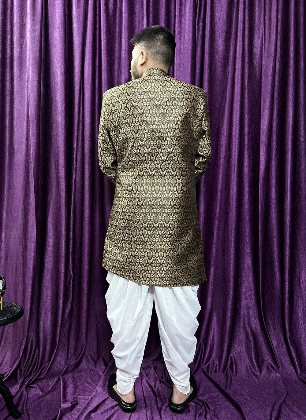 Fancy Work Jacquard Green Indo Western - M5676