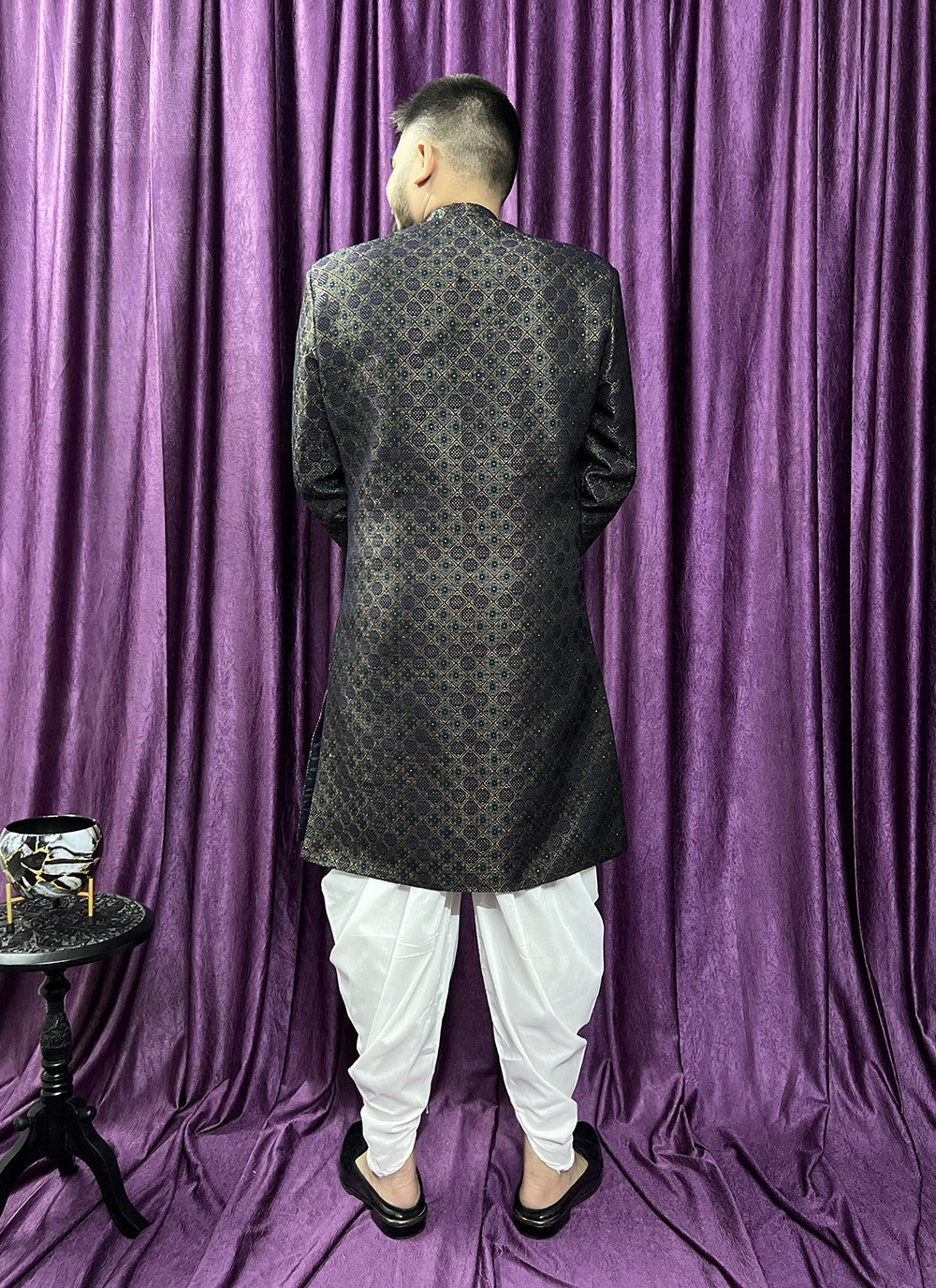 Fancy Work Jacquard Green Indo Western - M5711