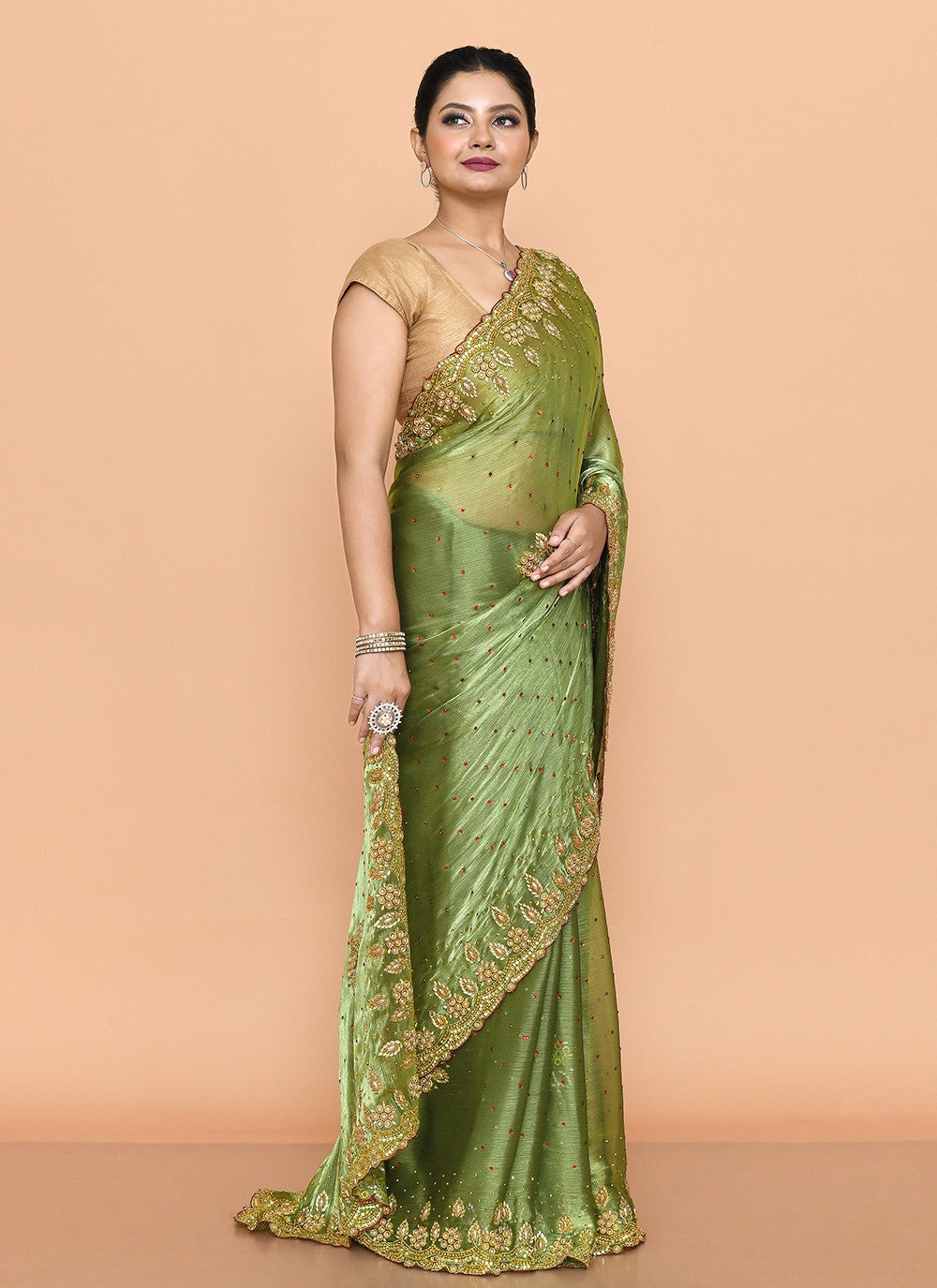 Classic Saree Hand Embroidery Green Jimmy Chu Saree S13148