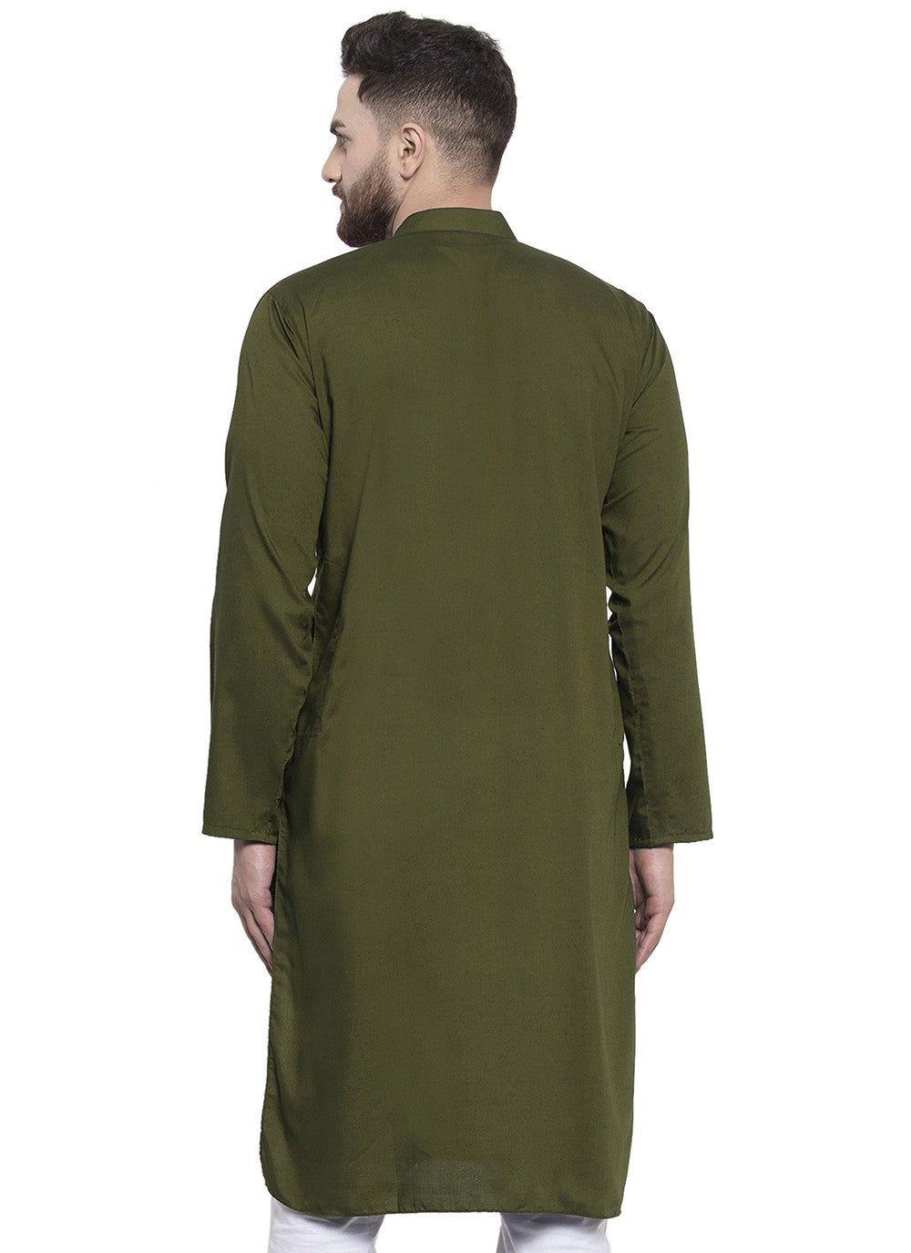 Machine Embroidery Blended Cotton Green Kurta - M5658