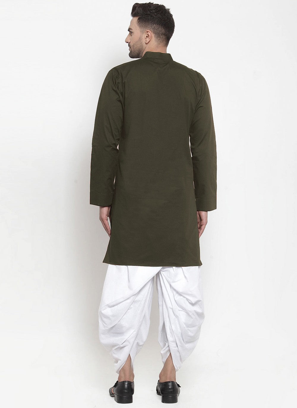 Plain Blended Cotton Green Dhoti Kurta - M4463