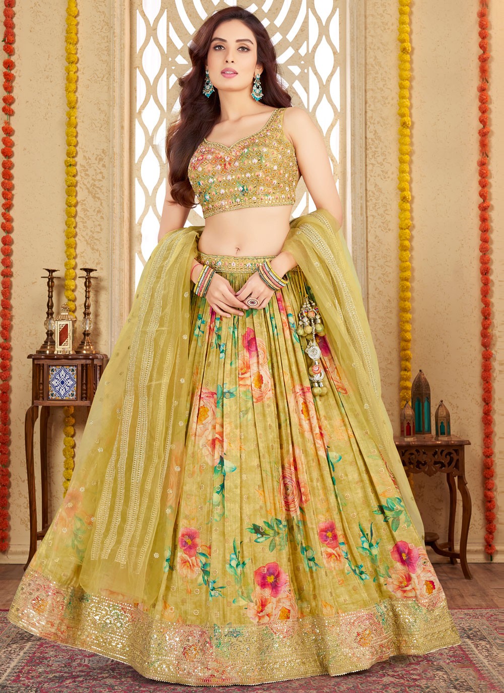 Silk Ceremonial, Mehandi & Sangeet Readymade Lehenga Choli L3534