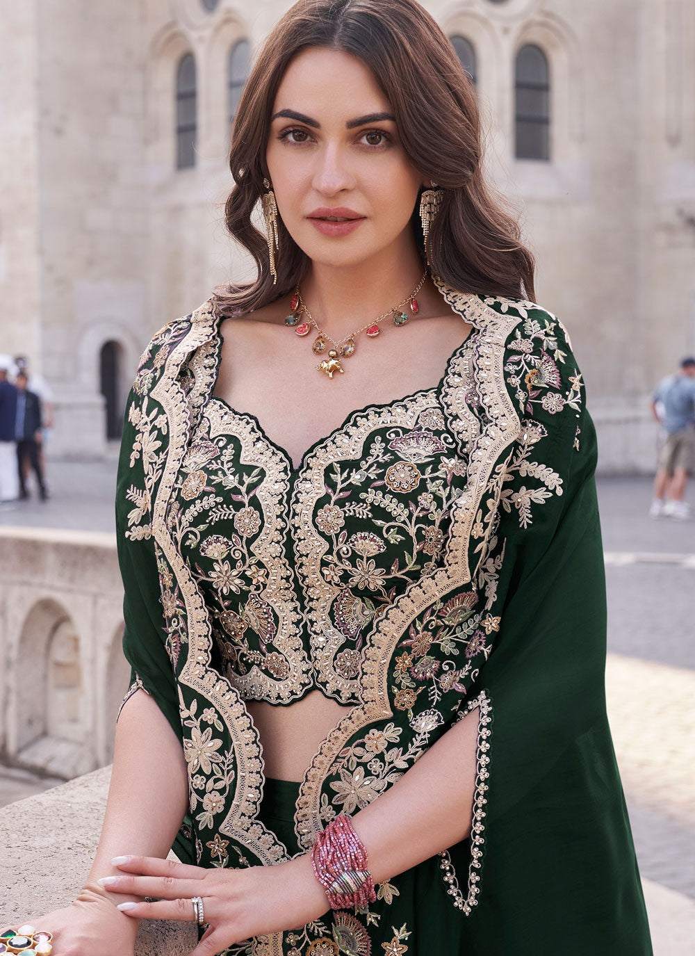 Salwar Suit Embroidered Green Silk T5767
