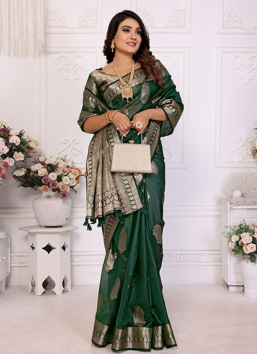 Classic Saree Woven Green Organza Saree S13628
