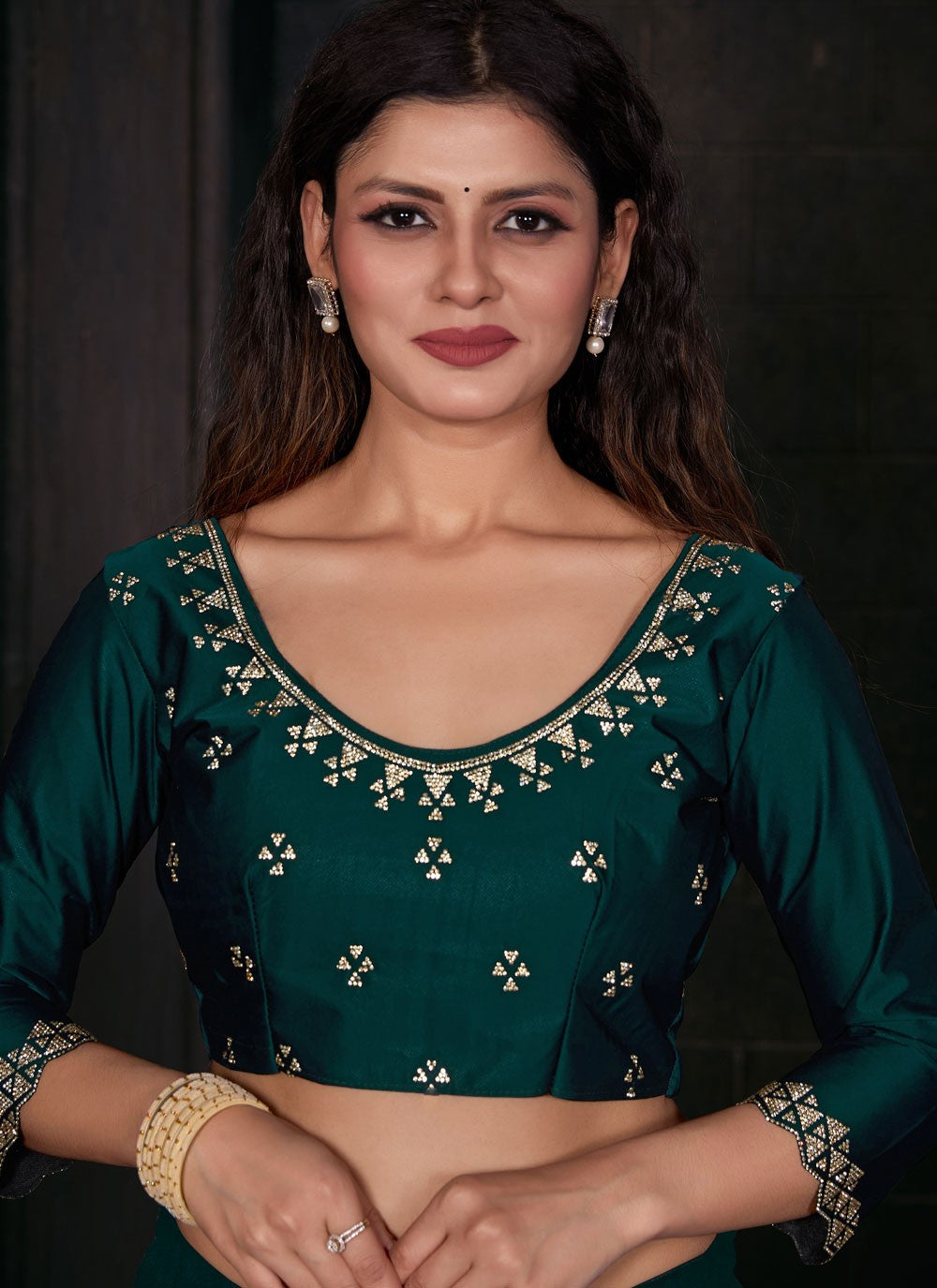 Contemporary Zircon Georgette Satin Saree - S5674