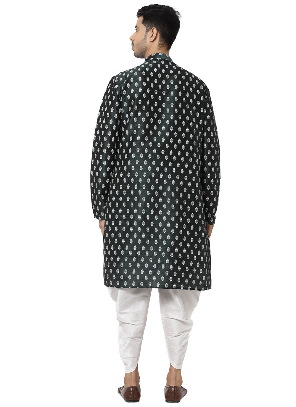 Printed Dupion Silk Green Angrakha - M3197