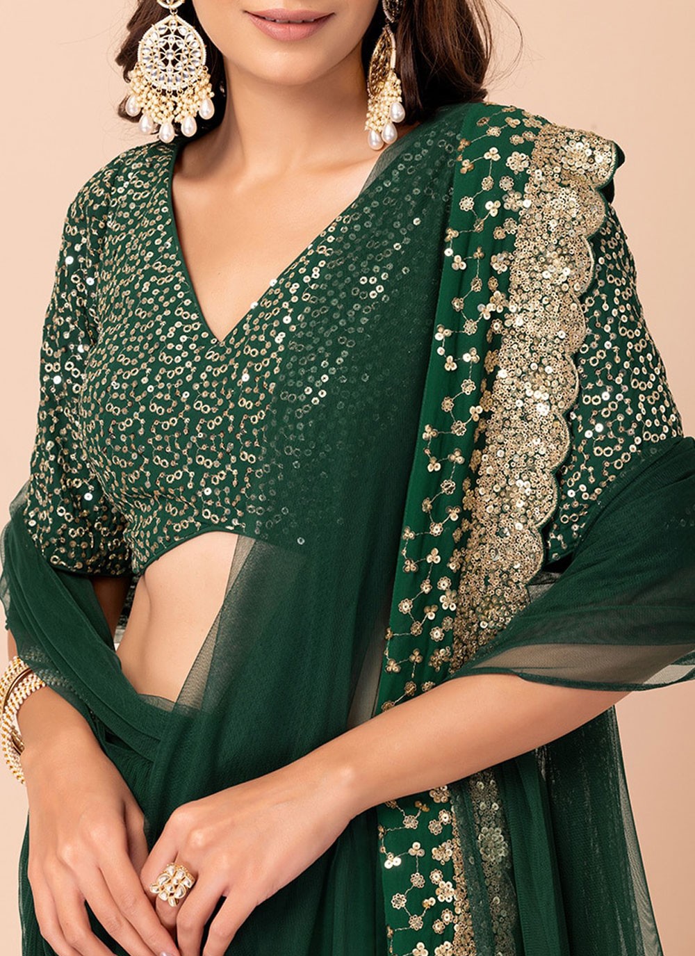Sequins Georgette Green Lehenga Choli L3467