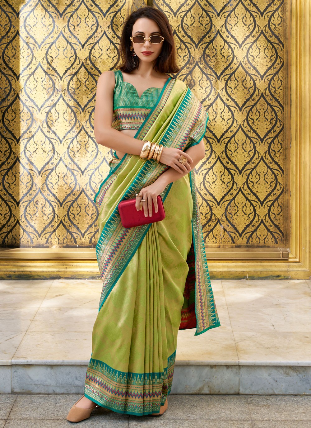 Traditional Weaving Zari Green Silk Saree S13170