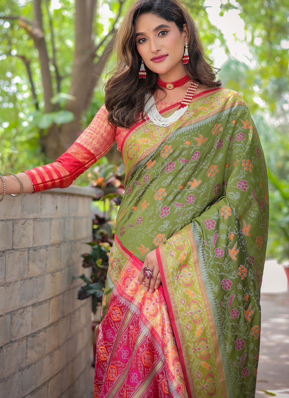 Contemporary Woven Green Patola Silk S12438