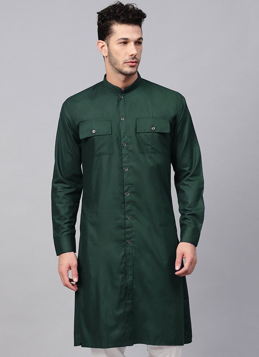 Plain Cotton , Viscose Green Kurta - M2373
