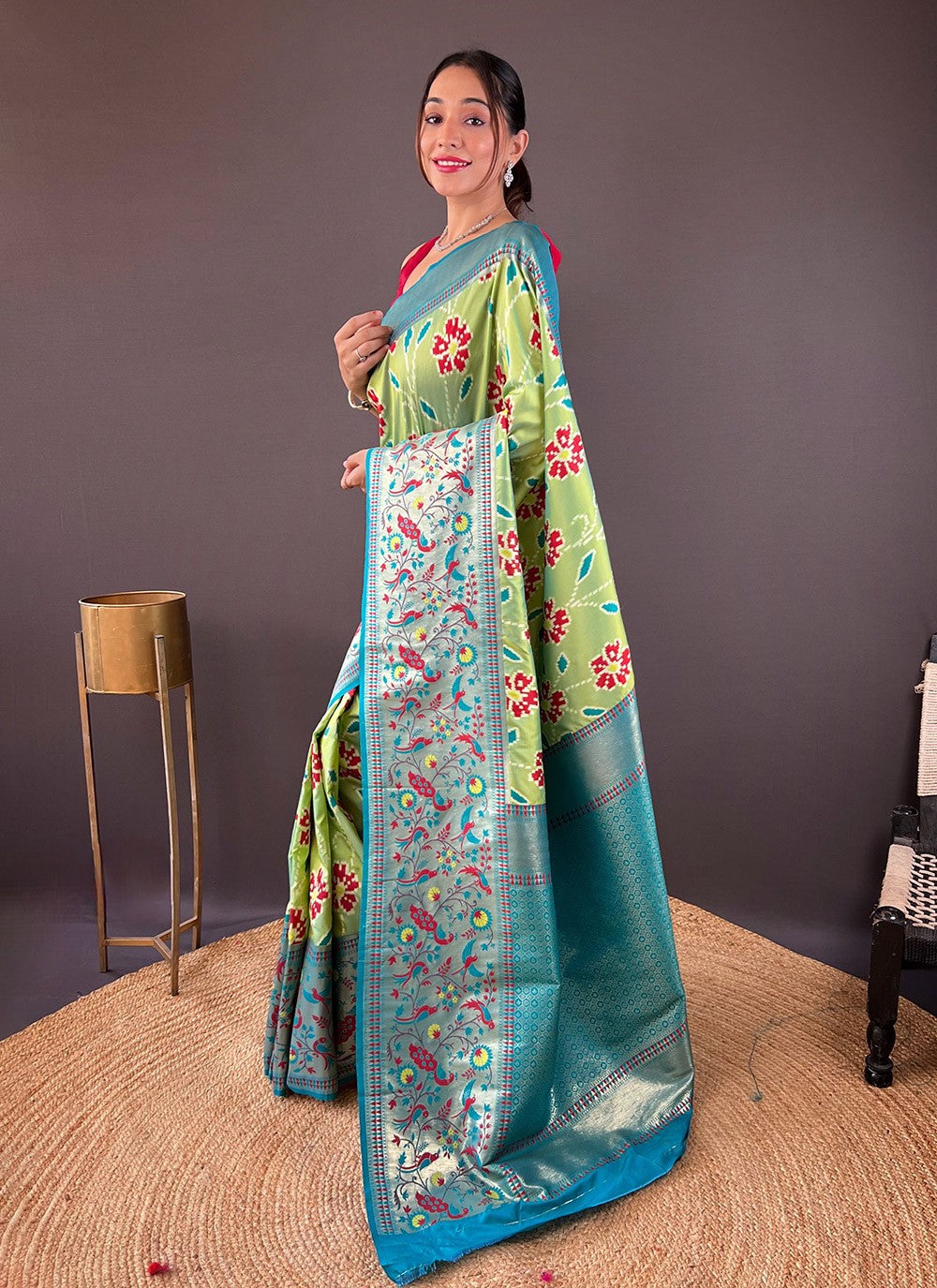Trendy Saree Printed Green Silk Saree S13702