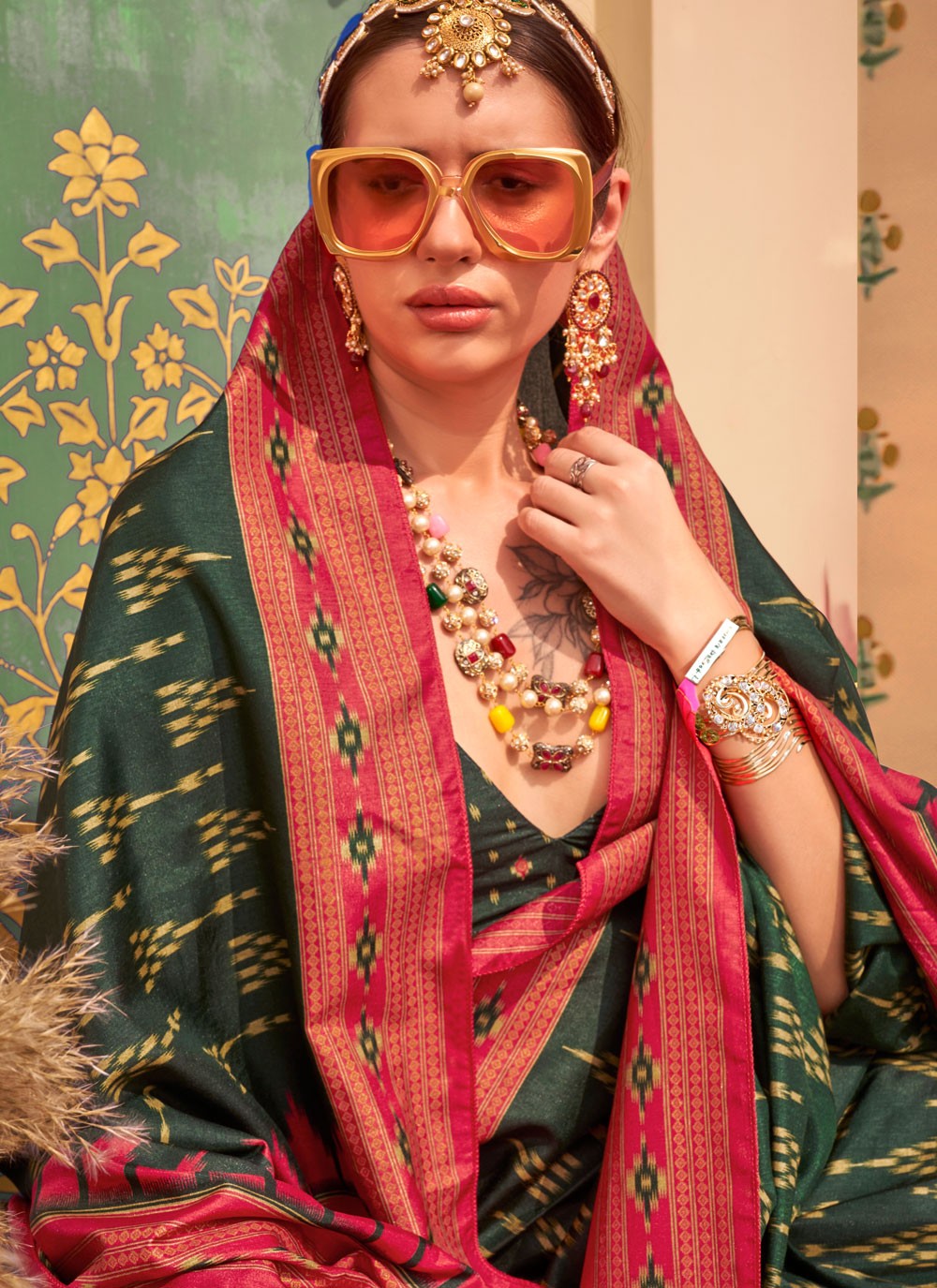 Traditional Printed Green Silk S12420