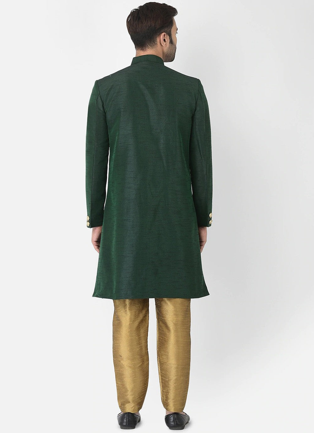 Plain Dupion Silk Green Indo Western - M6282