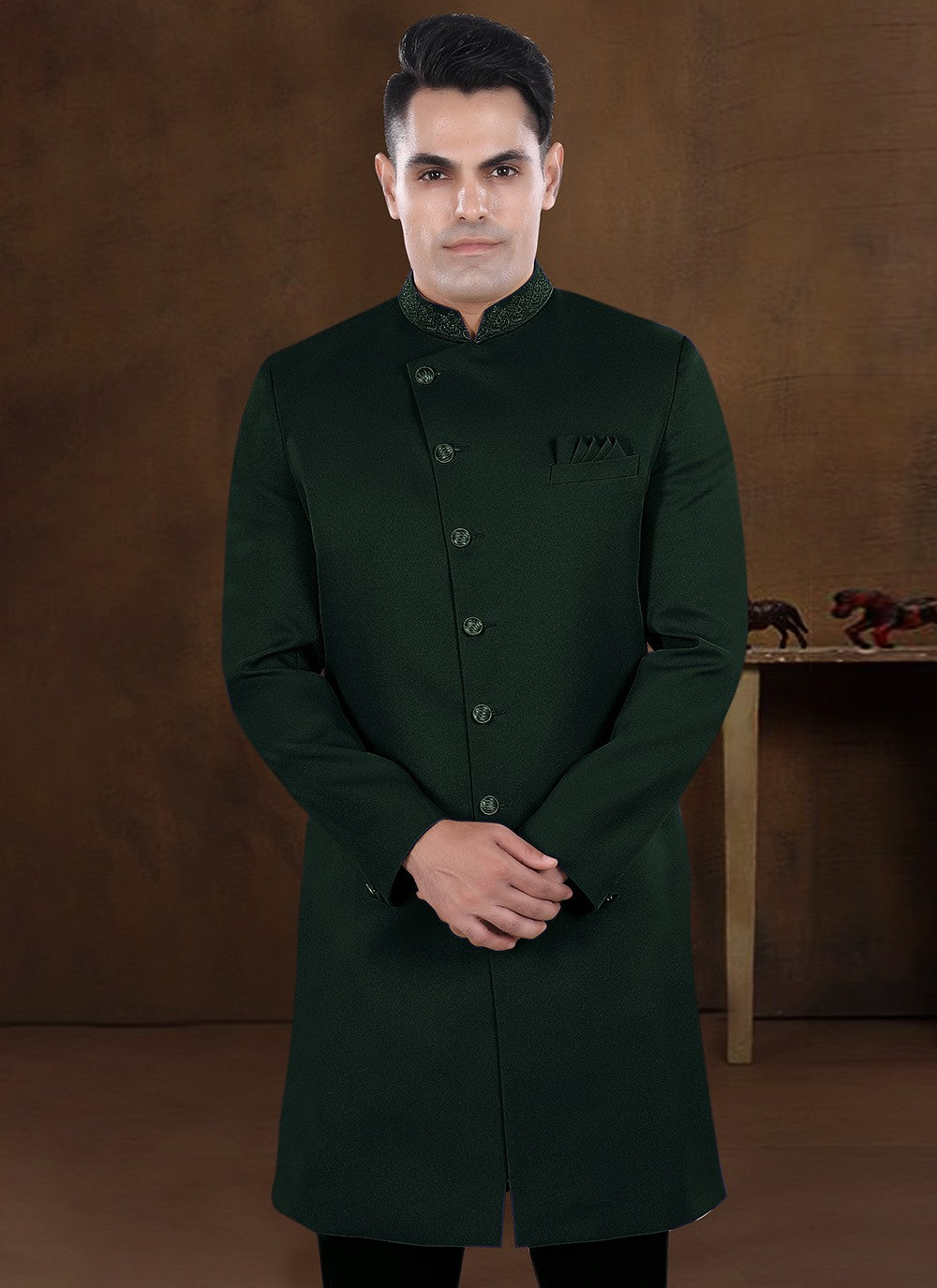 Embroidered Imported Green Indo Western - M8224