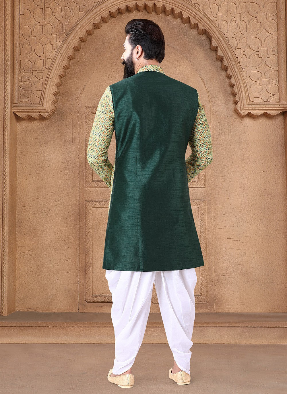 Embroidered Silk Green Sherwani - M7638