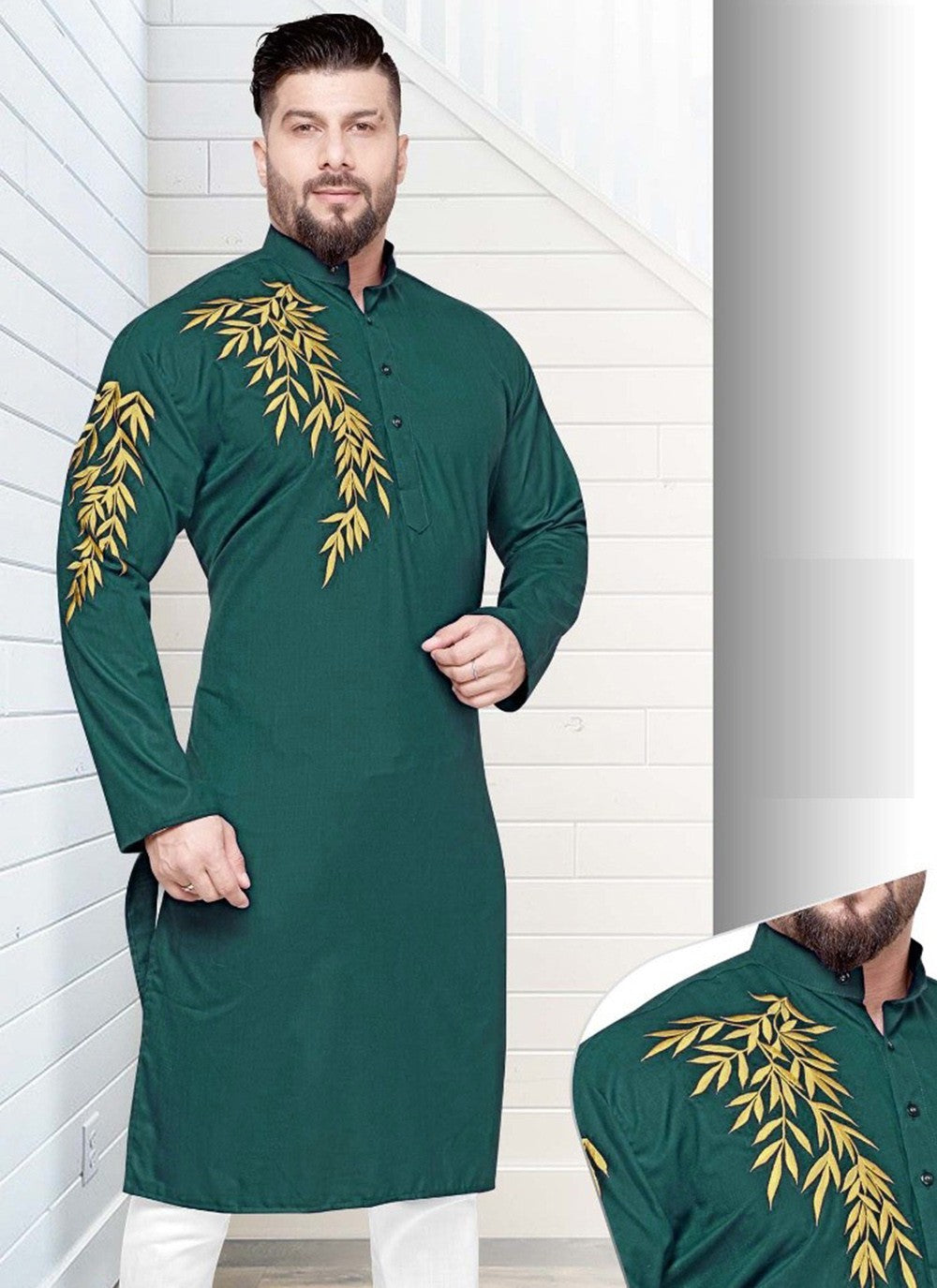 Resham Cotton Green Kurta - M2267