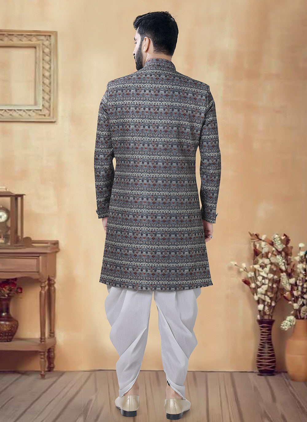 Embroidered Cotton Green Sherwani - M8527