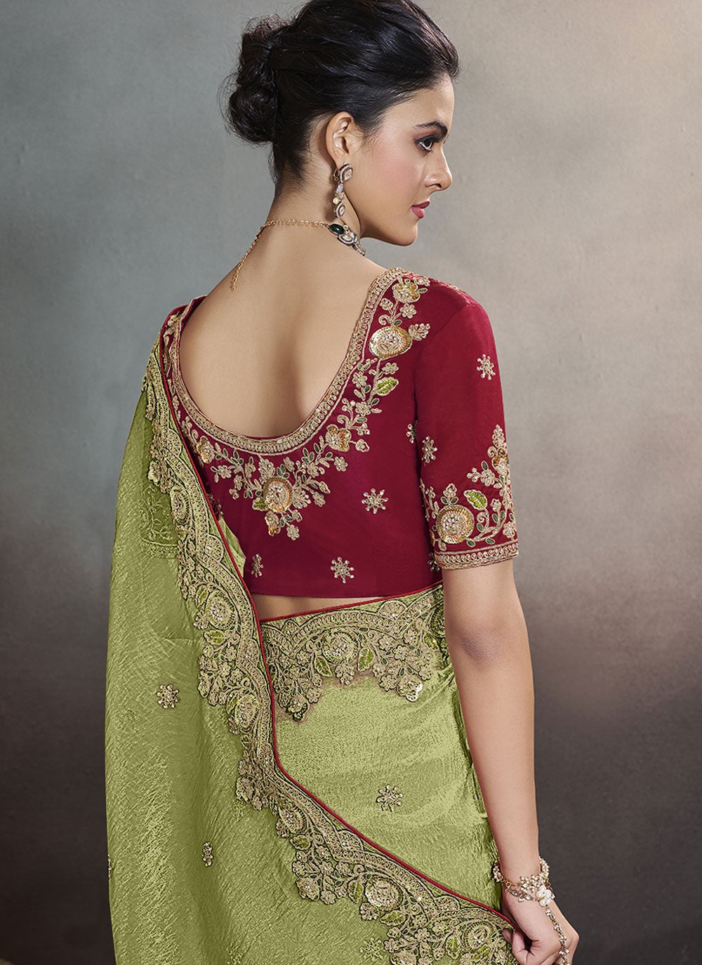Cord Crush Green Designer Saree S15237