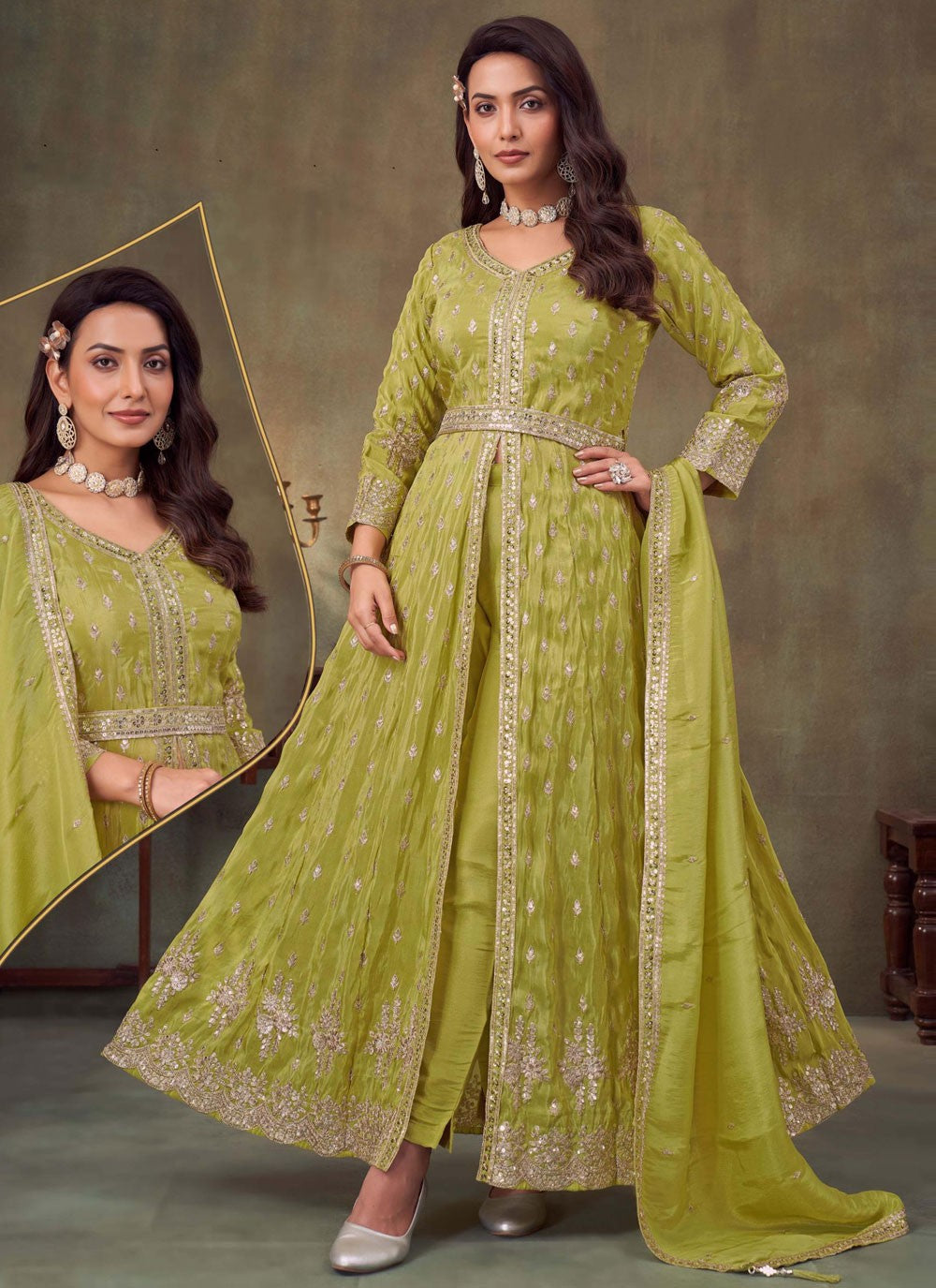 Anarkali Embroidered, Sequins, Zari Green T7769