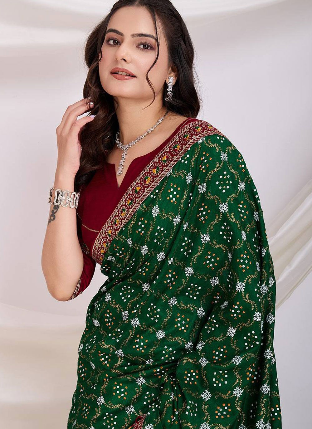 Designer Weaving Zari Green Silk S12980