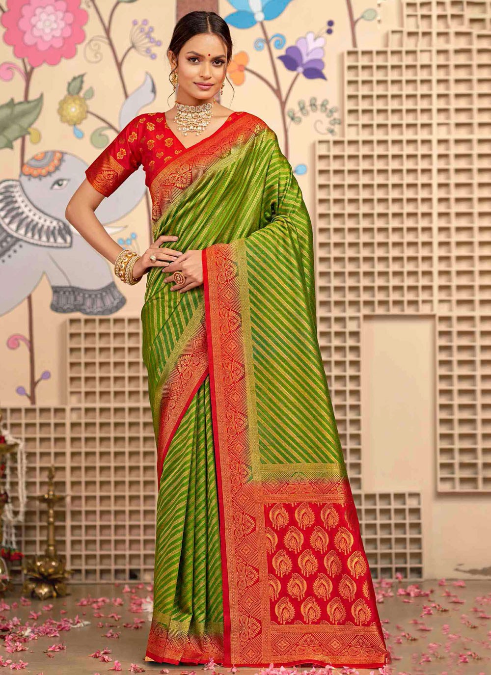 Green Silk Traditional Saree Weaving Zari S20387