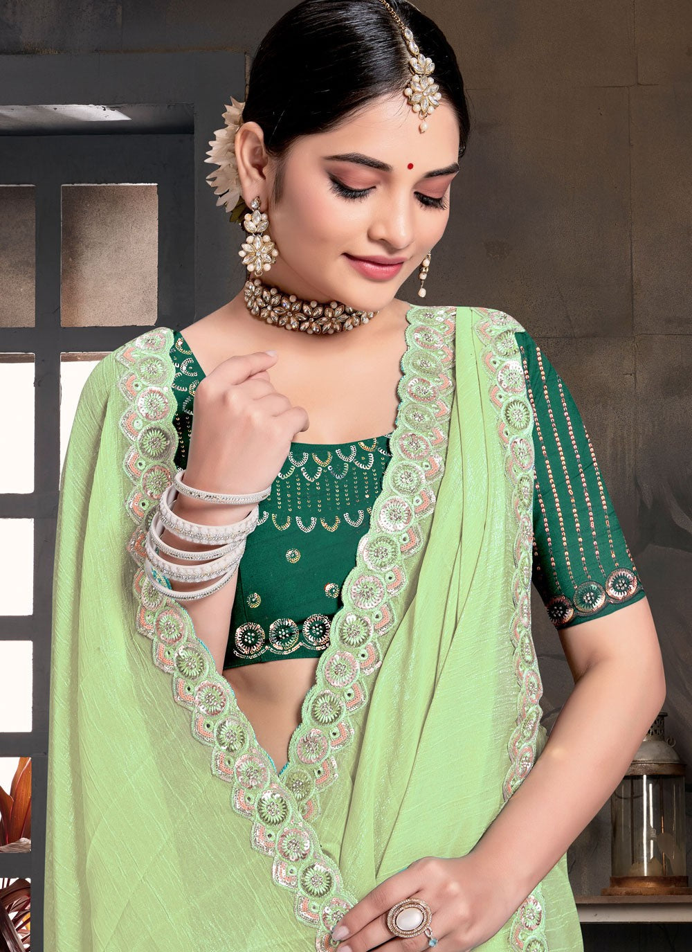 Classic Saree Embroidered Green Silk Saree S13117