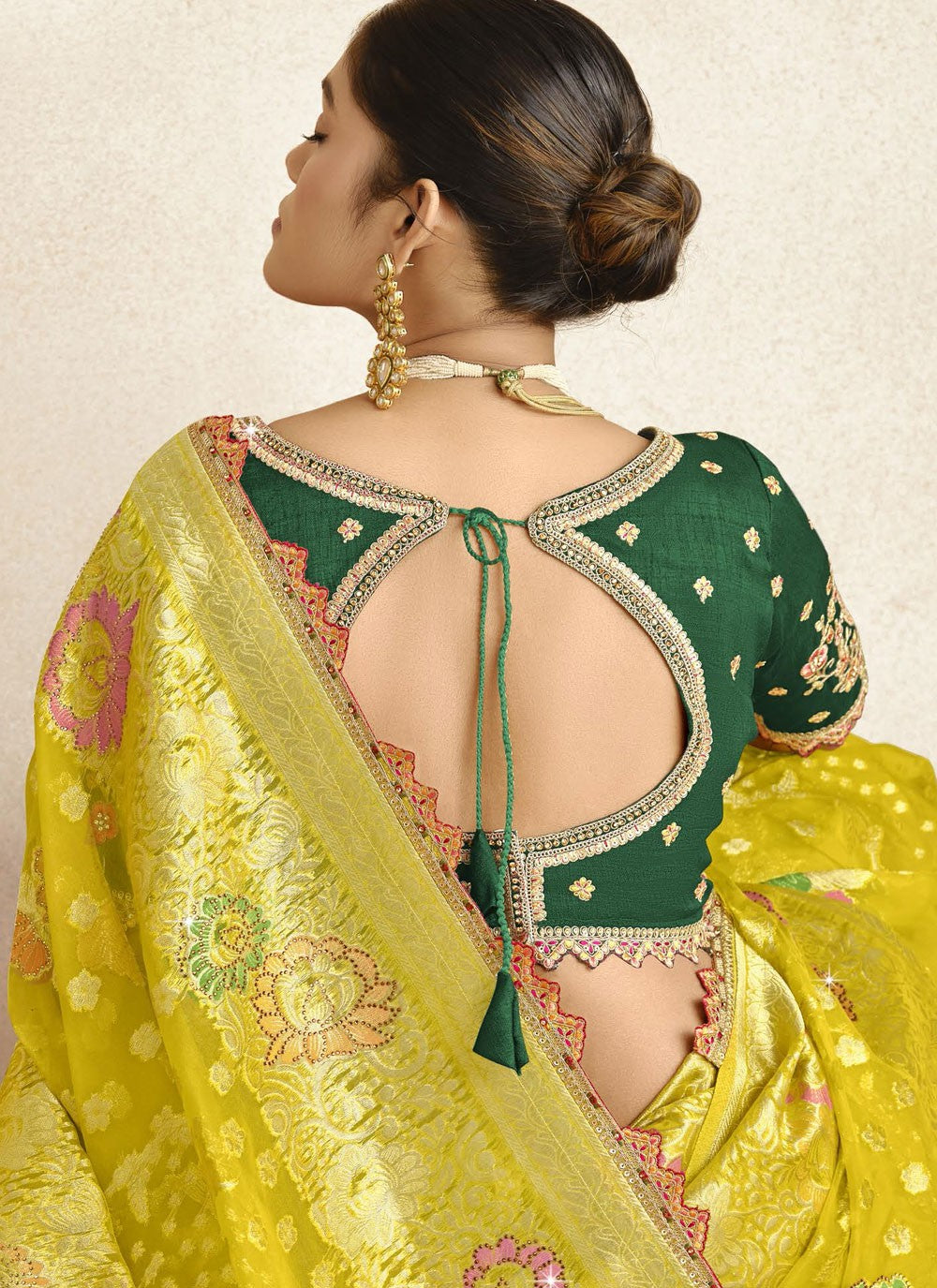 Cut Work Silk Green Classic Saree S15459