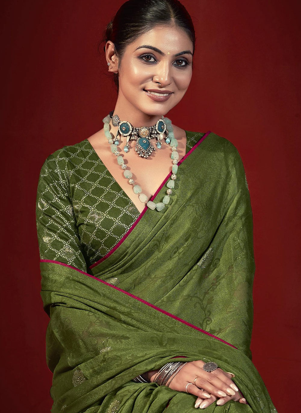 Green Silk Trendy Saree Zari S19011