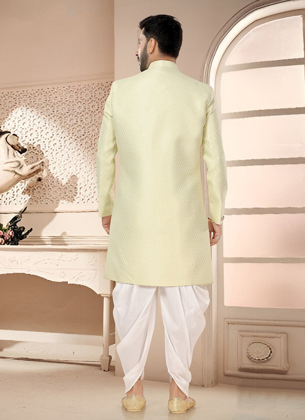 Woven Silk Green Sherwani - M7538