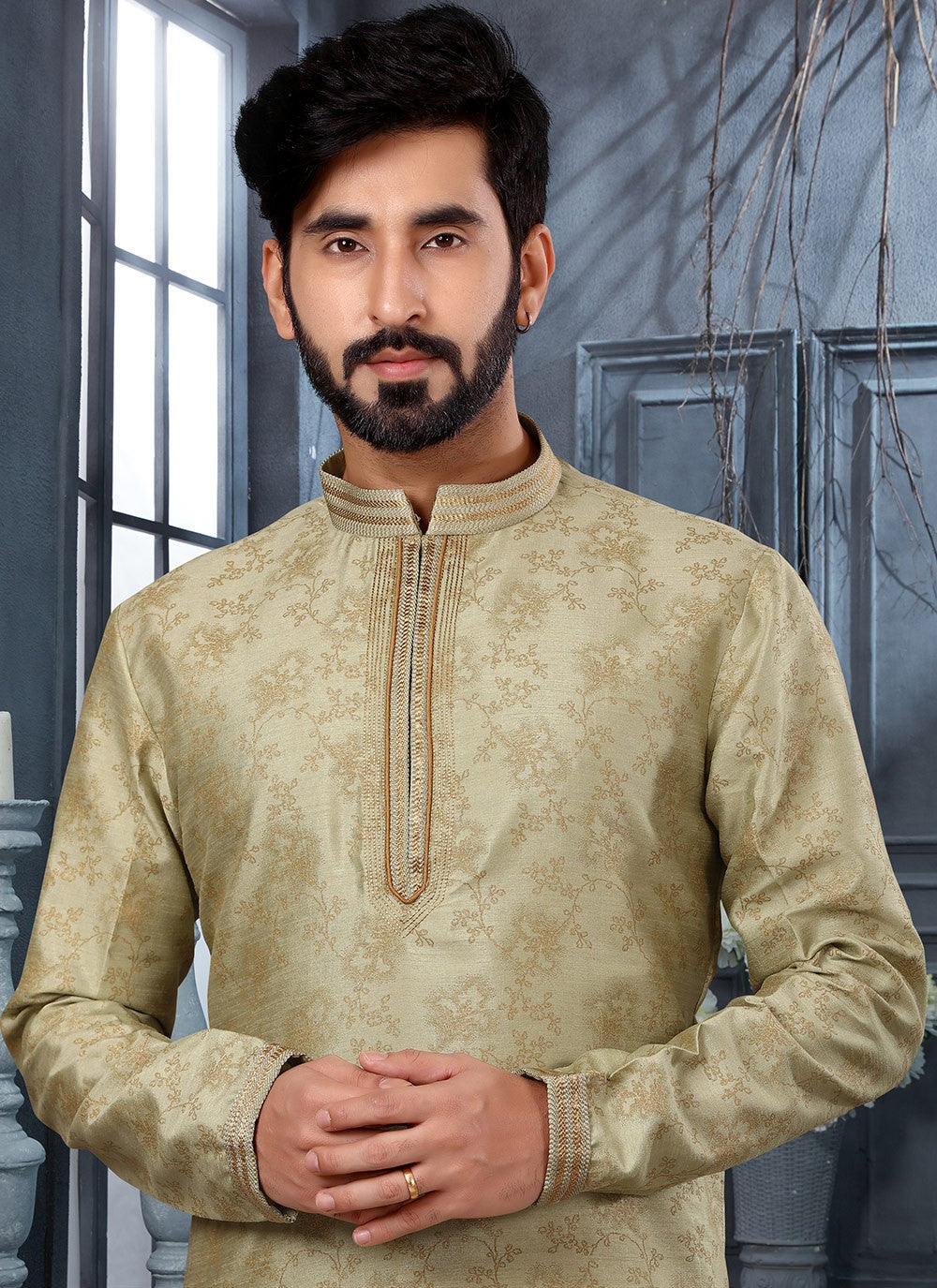 Digital Print Silk Green Kurta - M5614