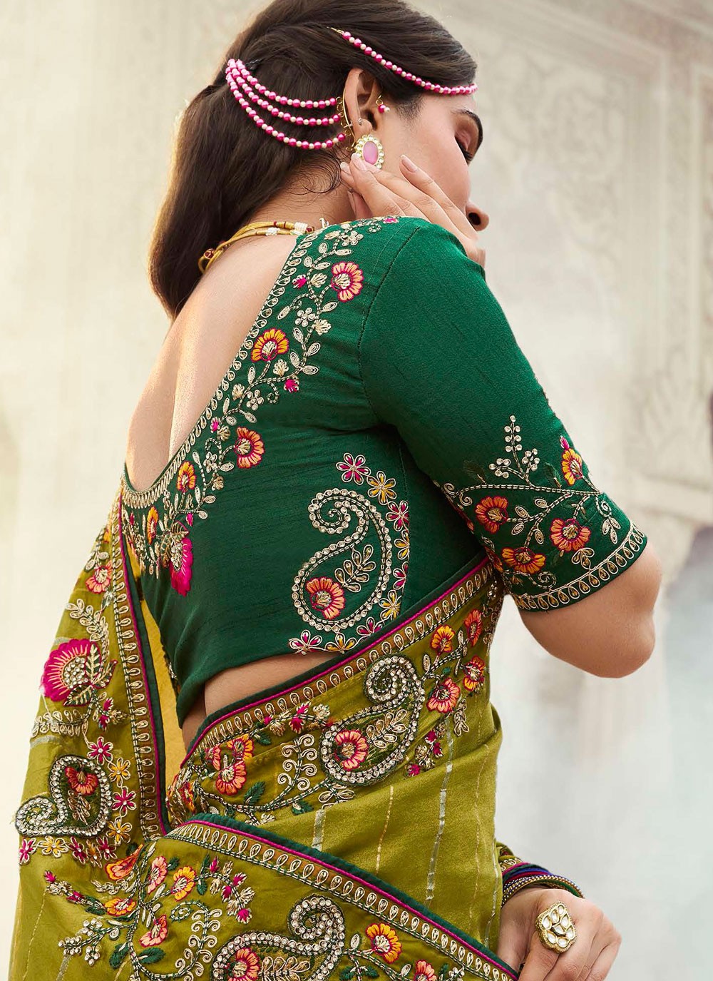 Embroidered Silk Green Traditional Saree S15345