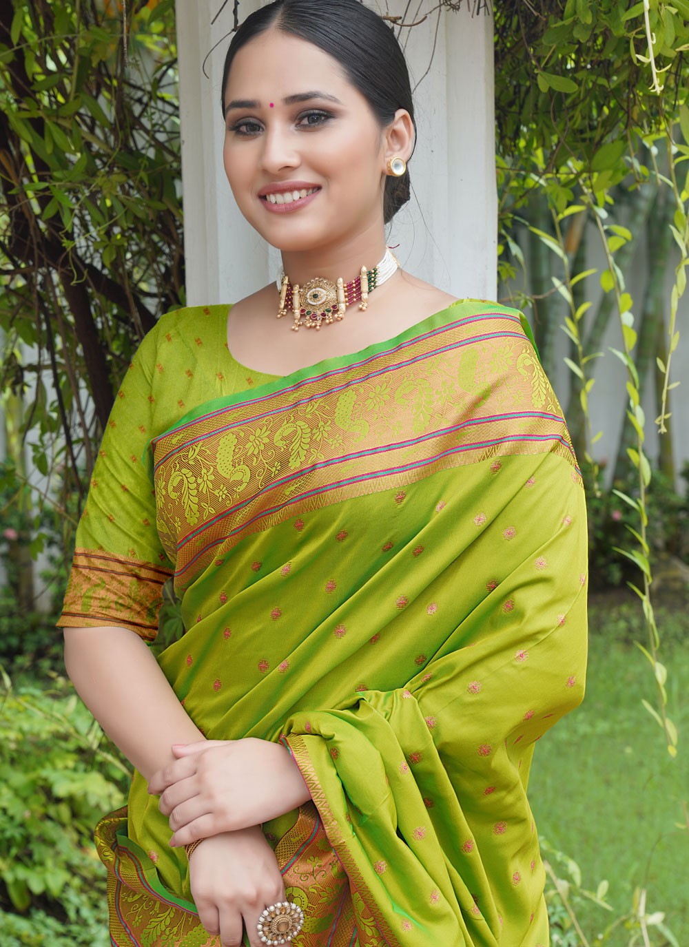 Trendy Saree Weaving Zari Green Paithni S12643