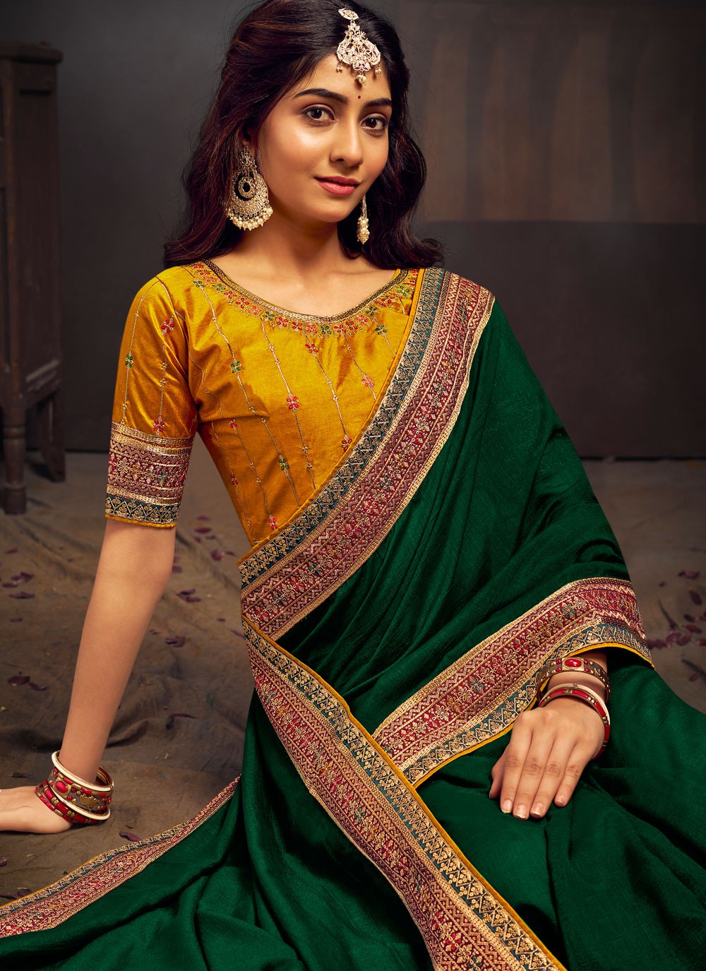 Classic Border Work Vichitra Silk Saree - S5411