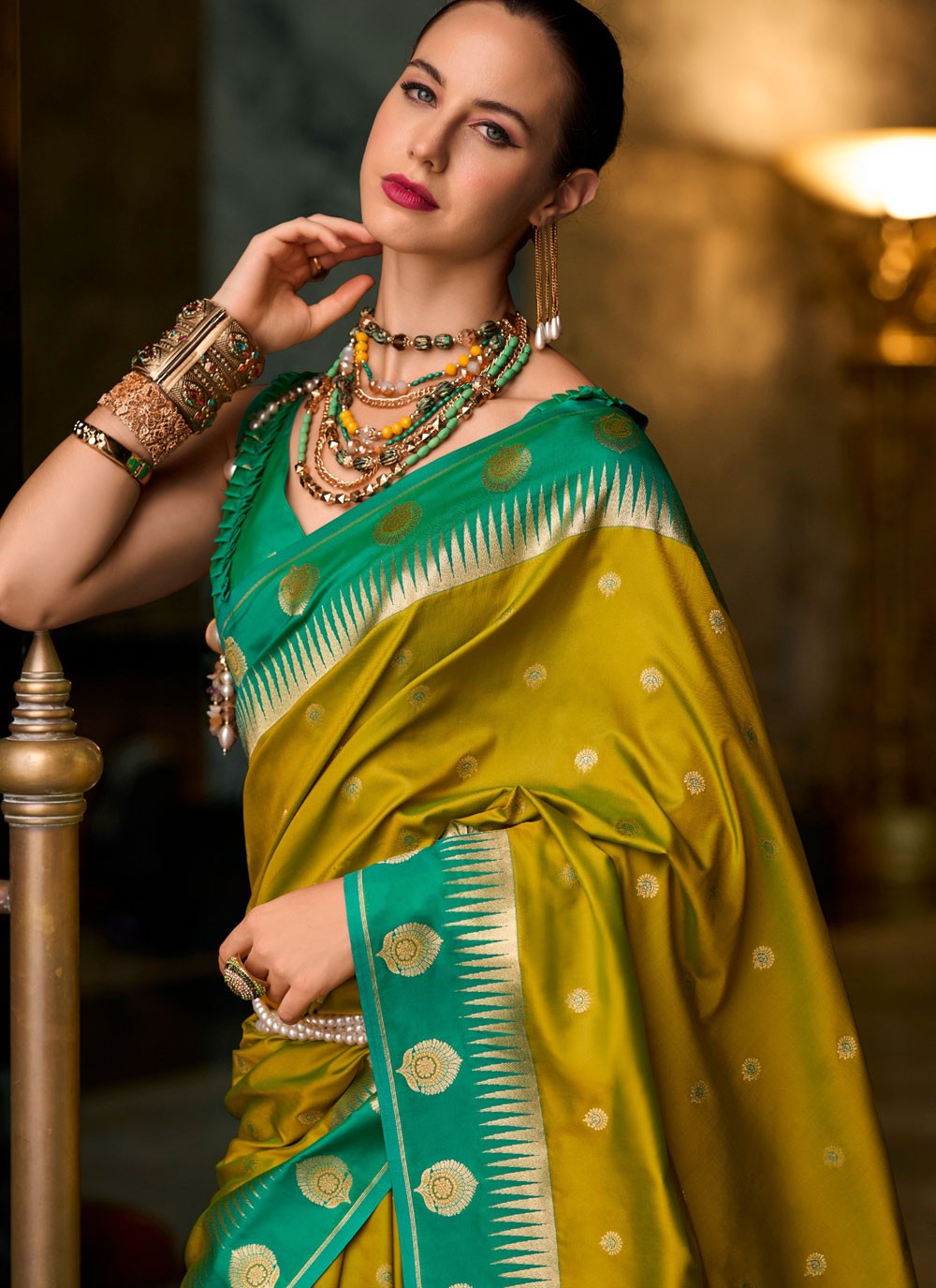 Weaving Zari Silk Green Trendy Saree S14855